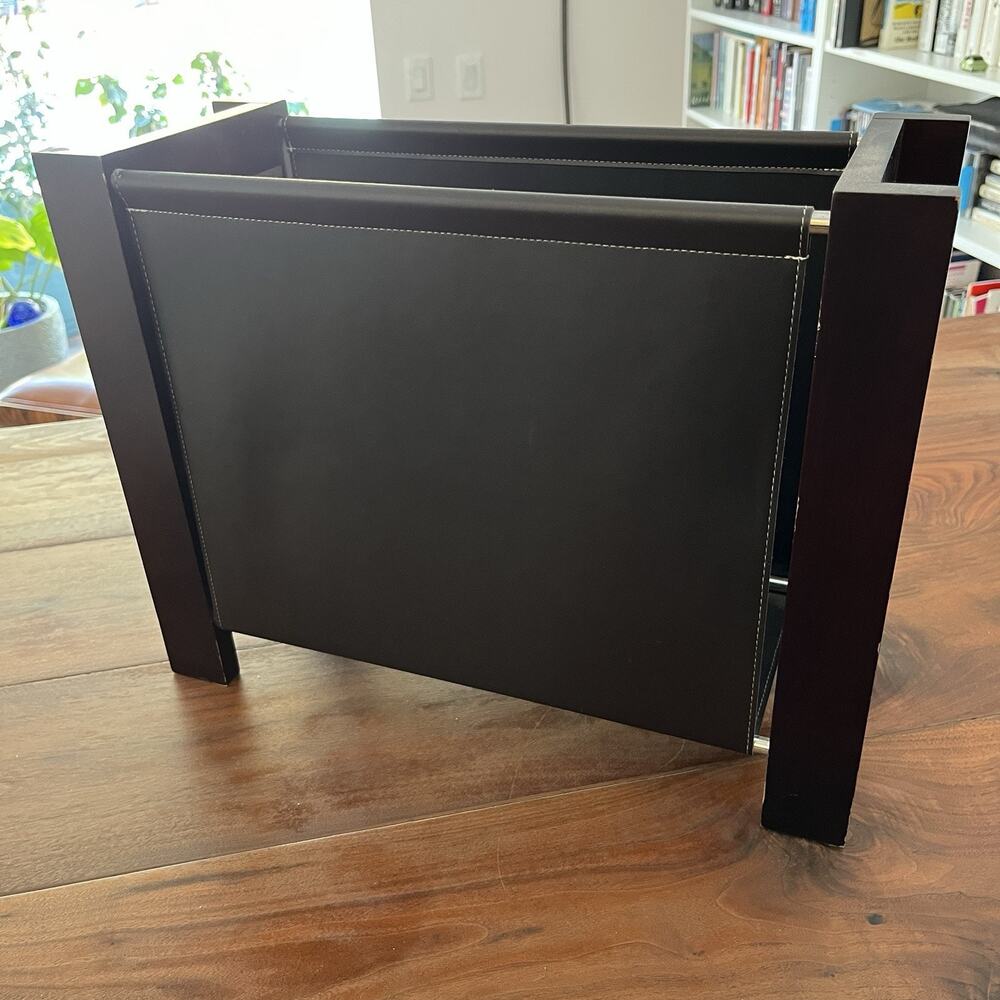 Crate & Barrel Jackson Leather/Wood/Metal Magazine Rack